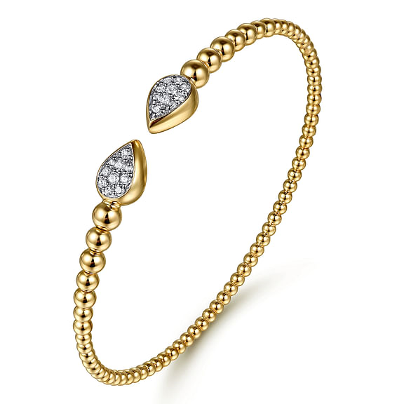 14K Yellow Gold Bujukan Pave Diamond Split Bangle Bracelet