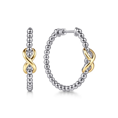 14K Yellow Gold and Sterling Silver Bujukan Infinity Classic Hoop Earrings