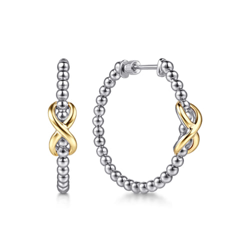 14K Yellow Gold and Sterling Silver Bujukan Infinity Classic Hoop Earrings
