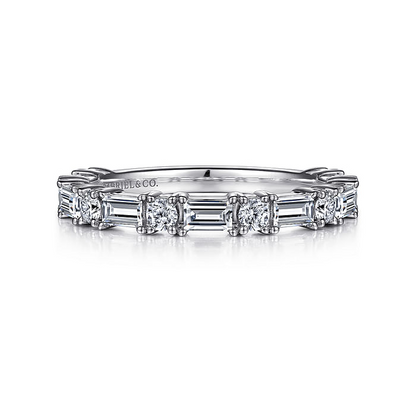 Aggie - 14K White Gold Baguette and Round Diamond Anniversary Band - 0.95 ct