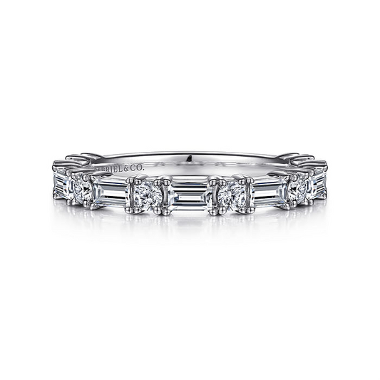 Aggie - 14K White Gold Baguette and Round Diamond Anniversary Band - 0.95 ct