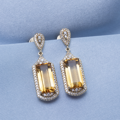 Art Deco Emerald Cut Blue Topaz Earrings