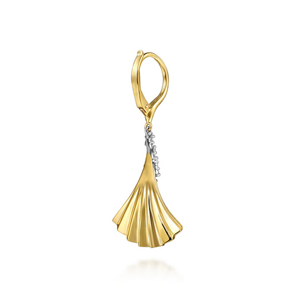 14K White and Yellow Gold Diamond and Diamond-Cut Leverback Drop Earrings