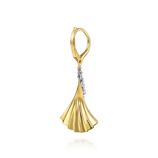 14K White and Yellow Gold Diamond and Diamond-Cut Leverback Drop Earrings