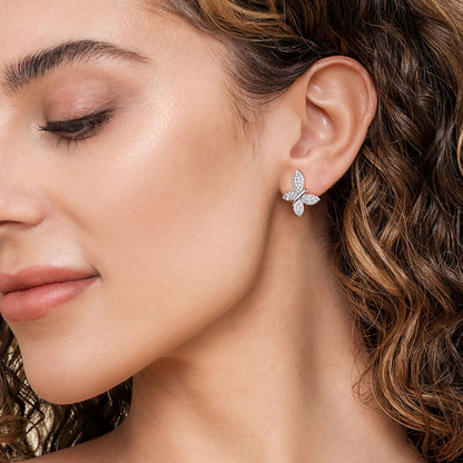 14K White Gold Diamond Butterfly Stud Earrings