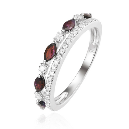 14K White Gold Two-Row Ruby and Diamond Ring