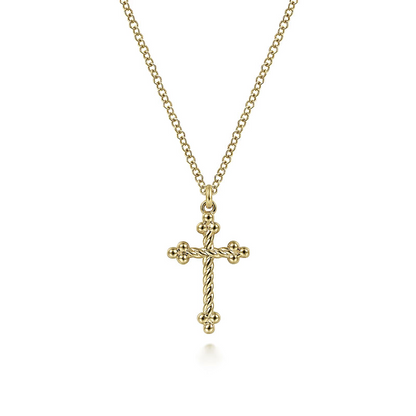 14K Yellow Gold Bujukan Twisted Rope Cross Pendant Necklace