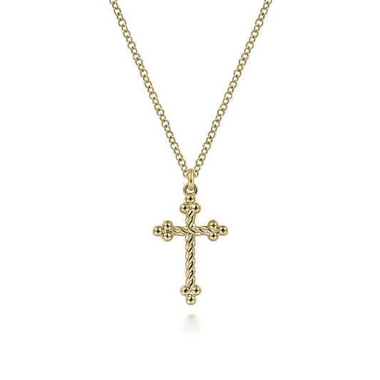 14K Yellow Gold Bujukan Twisted Rope Cross Pendant Necklace