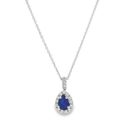 14K White Gold Diamond Halo Sapphire Pendant - 1.50 Carats