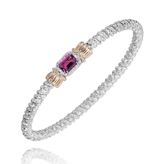 14K Yellow Gold and Sterling Silver Diamond Rhodalite Garnet Bangle Bracelet