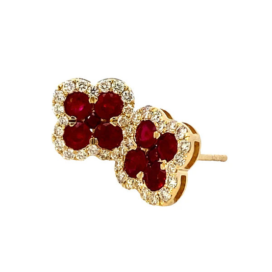 14K Yellow Gold and Ruby Diamond Earrings
