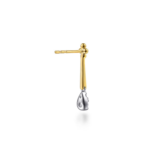 14K White and Yellow Gold Bujukan and Diamond Teardrop Stud Drop Earrings