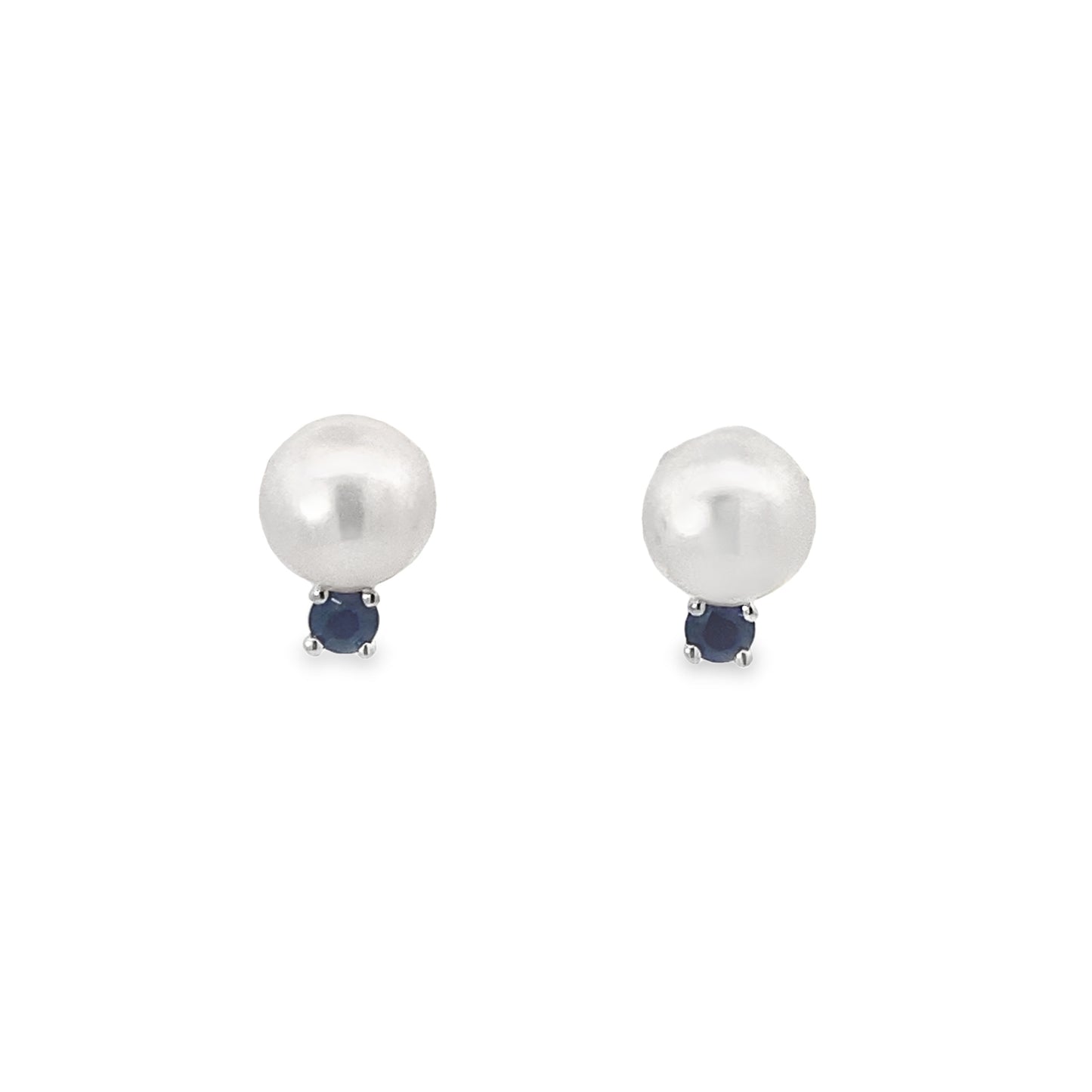 Classic Akoya Cultured Pearl Earrings with Sapphire Accent