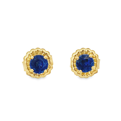 14K Yellow Gold Blue Sapphire Stud Earrings