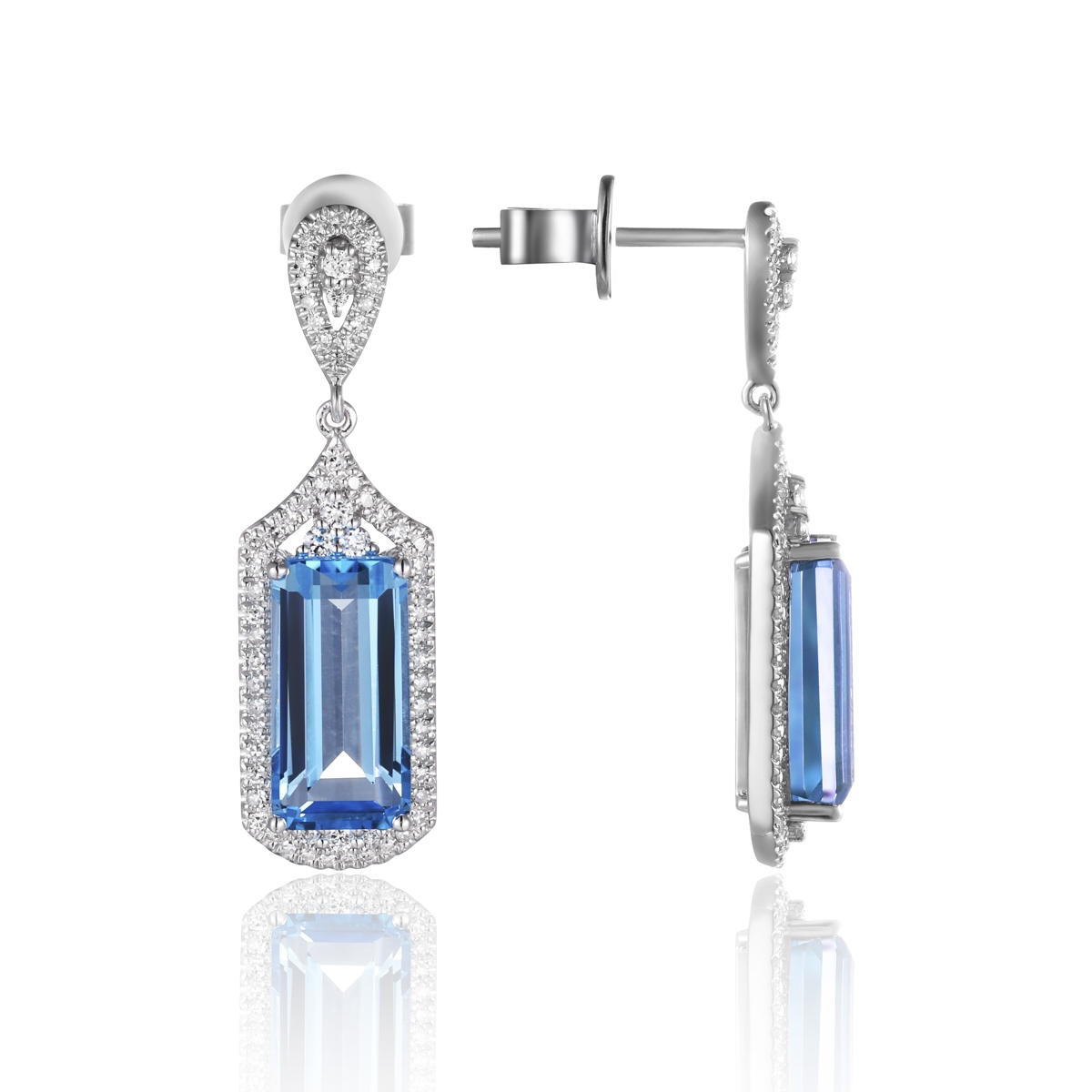 Art Deco Emerald Cut Blue Topaz Earrings