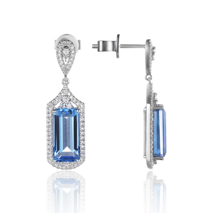 Art Deco Emerald Cut Blue Topaz Earrings