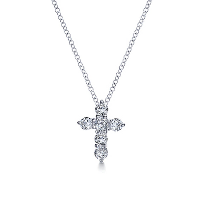 14K White Gold Diamond Cross Pendant Necklace