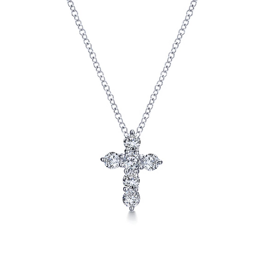 14K White Gold Diamond Cross Pendant Necklace