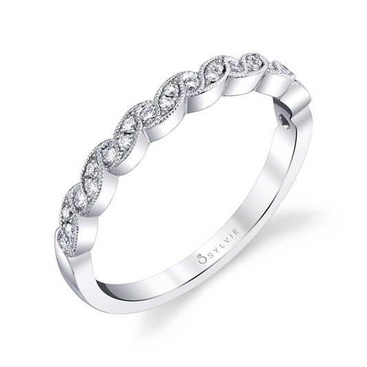 14K WHITE GOLD RIBBON INSPIRED DIAMOND WEDDING/STACKABLE BAND