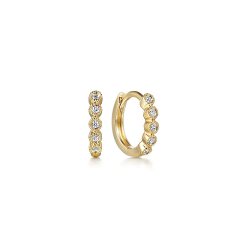 Gabriel & Co | 10mm 14K Yellow Gold Diamond Bezel Setting Huggie Earrings