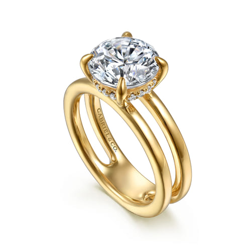 14K Yellow Gold Diamond Engagement Ring Mounting – Contemporary Collection (Hidden Halo, .10 CTW Accent Diamonds)
