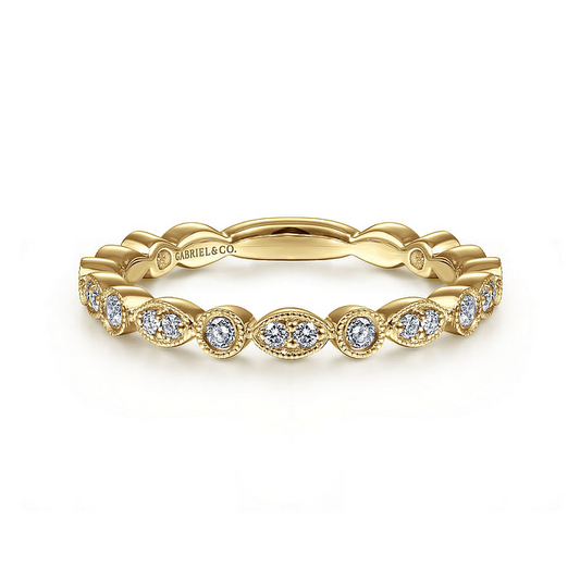 14K Yellow Gold Marquise and Round Station Diamond Ring