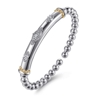 14K Yellow Gold and Sterling Silver Bujukan White Sapphire Bangle Bracelet (.20 CTW)