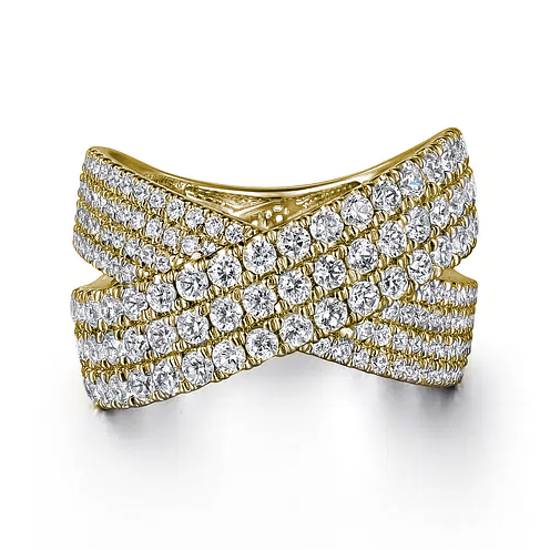 14K Yellow Gold Diamond Ladies Criss Cross Ring