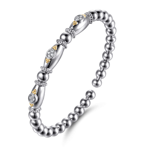 14K Yellow Gold and Sterling Silver Bujukan White Sapphire Bangle Bracelet (.15 CTW)