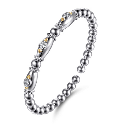 14K Yellow Gold and Sterling Silver Bujukan White Sapphire Bangle Bracelet (.15 CTW)