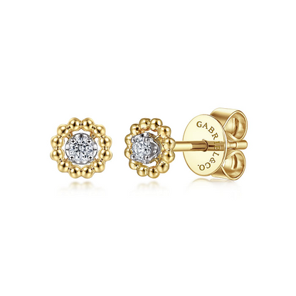 14K Yellow-White Gold Bujukan Diamond Stud Earrings