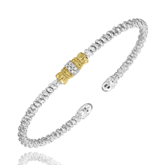 14K Yellow Gold and Sterling Silver Diamond Bangle Bracelet