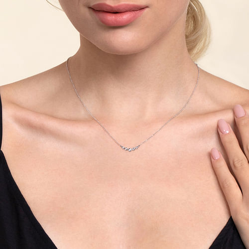 14K White Gold White Sapphire Bar Necklace