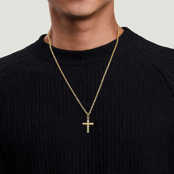 14K Yellow Gold Faceted Cross Pendant