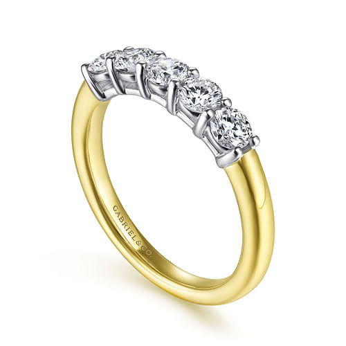 14K White-Yellow Gold 5 Stone Diamond Anniversary Band