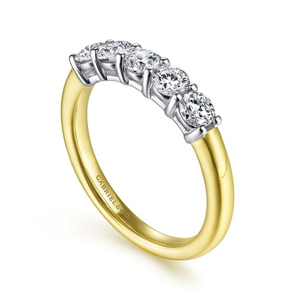 14K White-Yellow Gold 5 Stone Diamond Anniversary Band