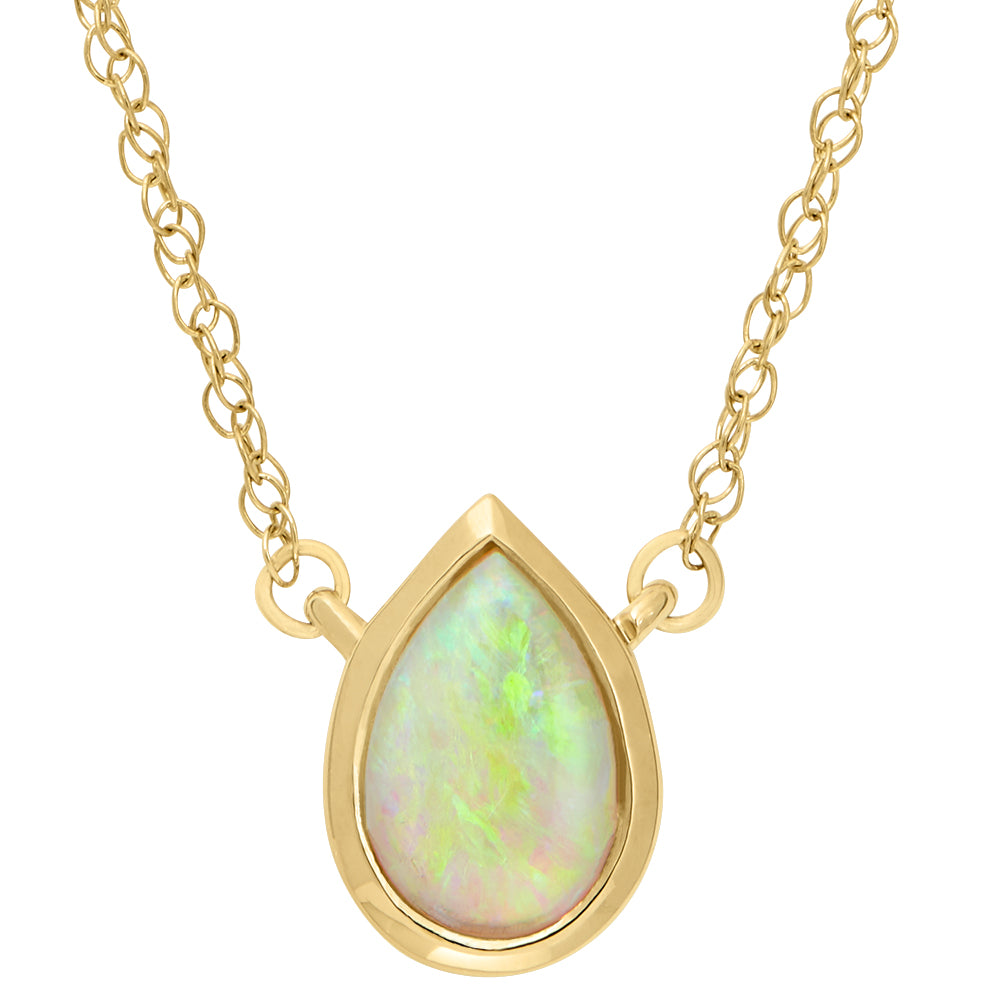 14K Yellow Gold Pear Shape Bezel Set Opal Necklace