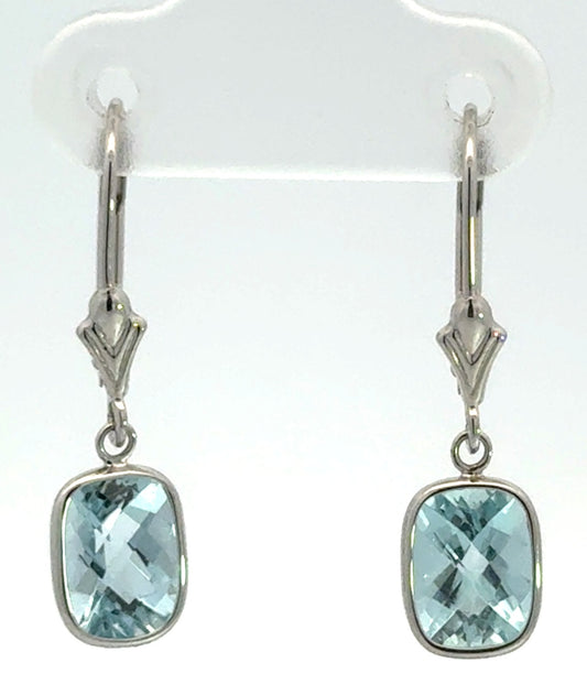 14K White Gold Double Dangle Aquamarine Earrings
