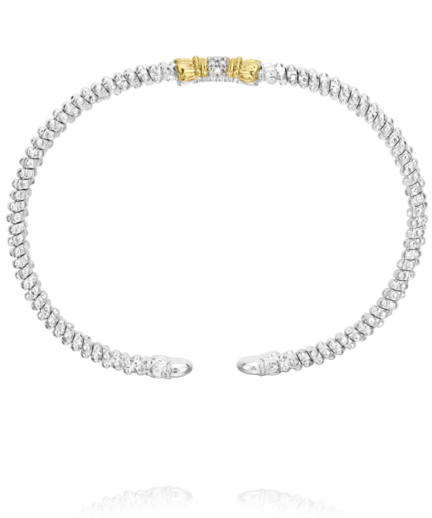 14K Yellow Gold and Sterling Silver Diamond Bangle Bracelet