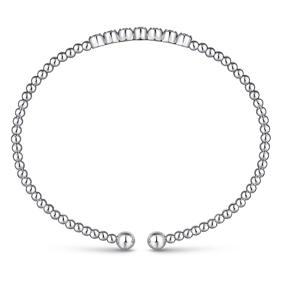 14K White Gold Bujukan Bead and Cluster Diamond Bangle