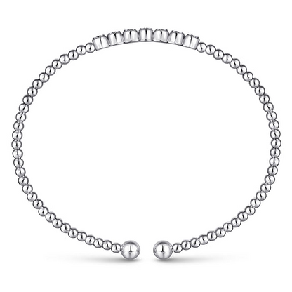 14K White Gold Bujukan Bead and Cluster Diamond Bangle