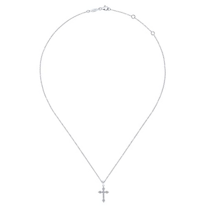 14K White Gold Diamond Cross Pendant Necklace