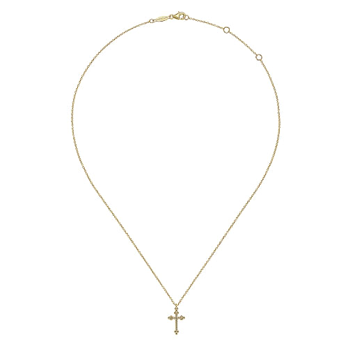 14K Yellow Gold Bujukan Twisted Rope Cross Pendant Necklace