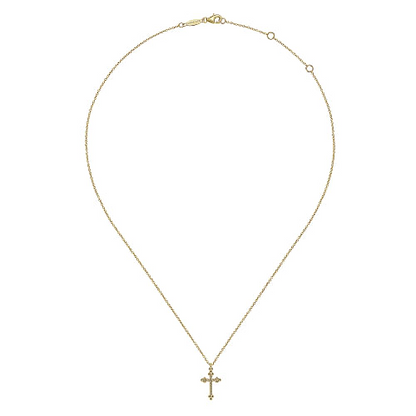 14K Yellow Gold Bujukan Twisted Rope Cross Pendant Necklace