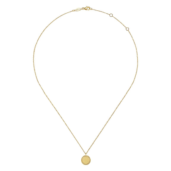 14K Yellow Gold Round Pendant Necklace with Bujukan Bead Frame