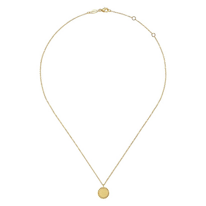 14K Yellow Gold Round Pendant Necklace with Bujukan Bead Frame