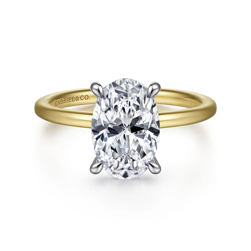 Cari - 14K White-Yellow Gold Hidden Halo Oval Diamond Engagement Ring