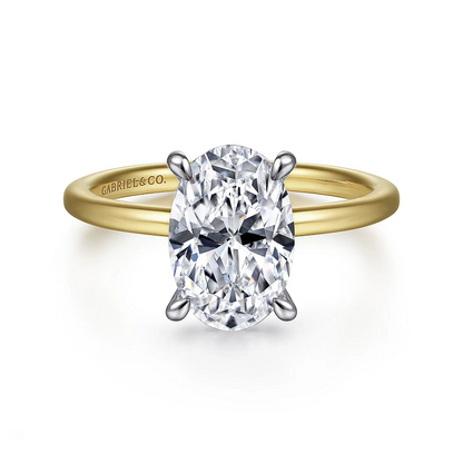 Cari - 14K White-Yellow Gold Hidden Halo Oval Diamond Engagement Ring