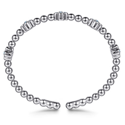925 Sterling Silver Blue Topaz Clover Bujukan Split Bangle Bracelet (1.81 CTW)