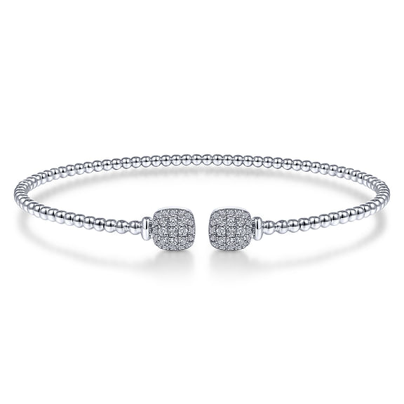 14K White Gold Bujukan Split Cuff Bracelet with Pave Diamond Squares